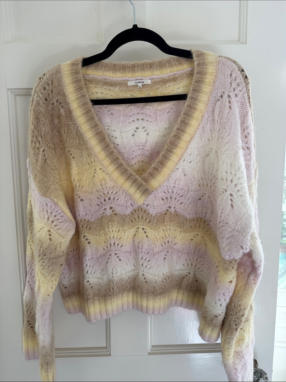 Tularosa Pastel Gradient Openwork Knit V-Neck Sweater
